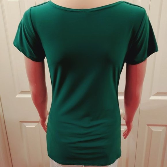 Jason Maxwell Emerald Green Short Sleeve Cowl Neck, Layered Front Top Size S - Picture 3 of 5